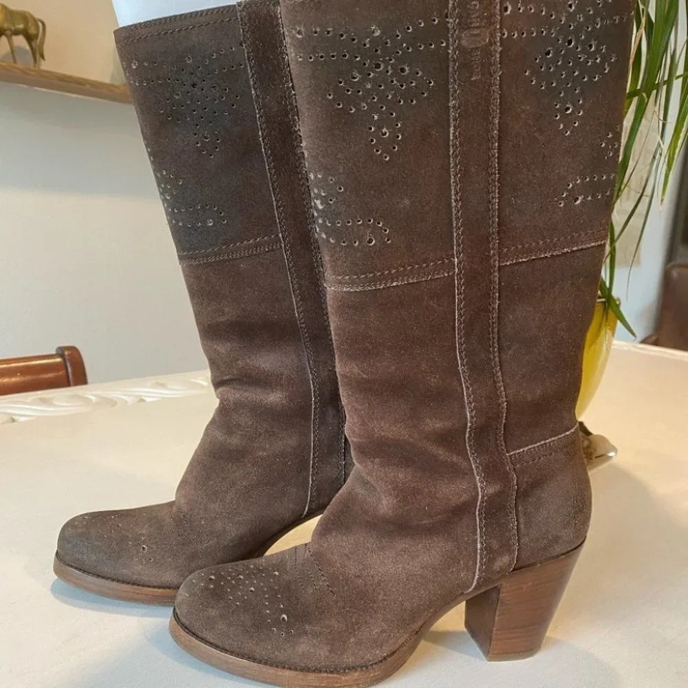 The Car Shoe Prada Suede Tall Boots‎ Perforated